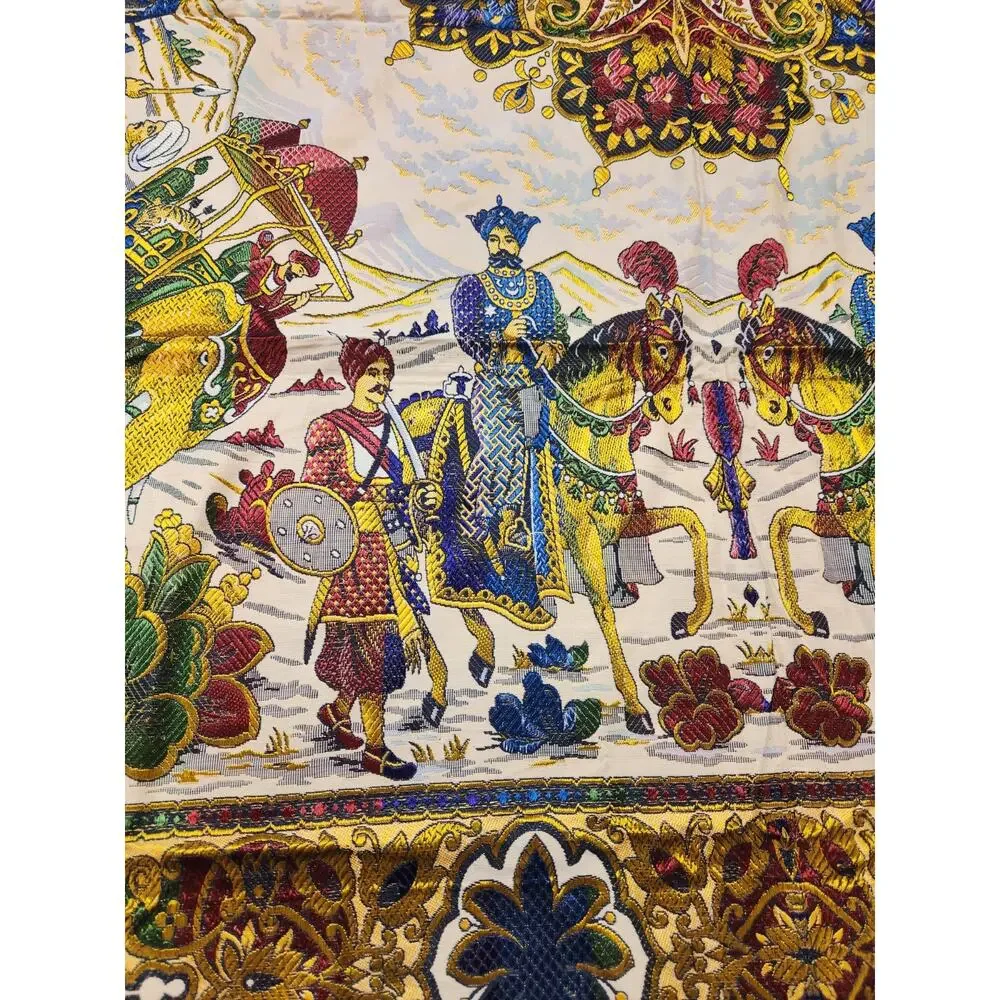Vtg Indo-Persian silk Tapestry, wall hanging Traditional Hunting Scene 99x76.5